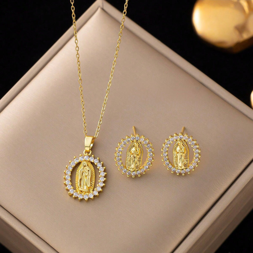 Aurora Virgin Mary Necklace & Earrings Set