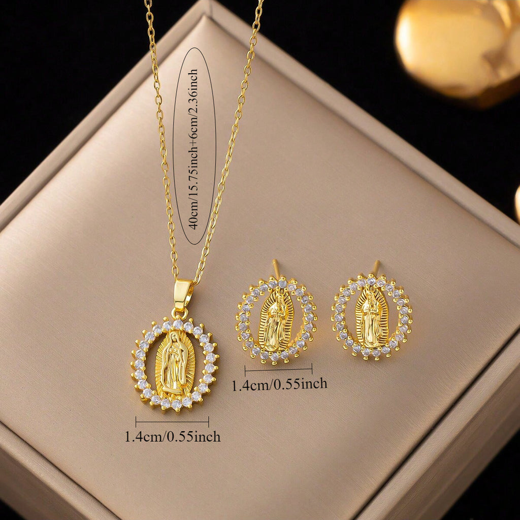 Aurora Virgin Mary Necklace & Earrings Set