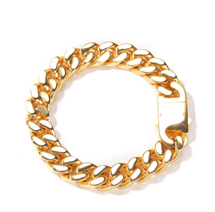 Titan Gold Cuban Link Bracelet – 18K Gold PVD Plated Stainless Steel- 7 inch