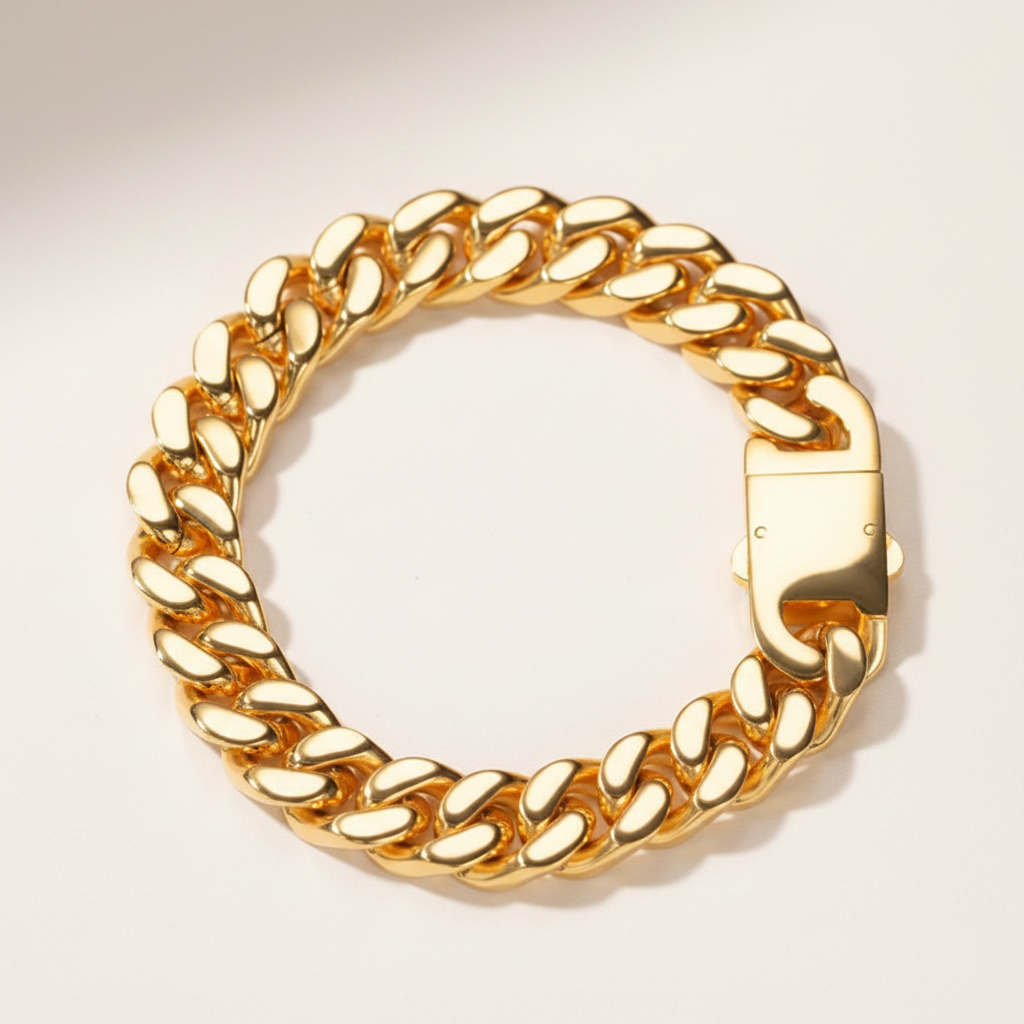 Titan Gold Cuban Link Bracelet – 18K Gold PVD Plated Stainless Steel- 7 inch