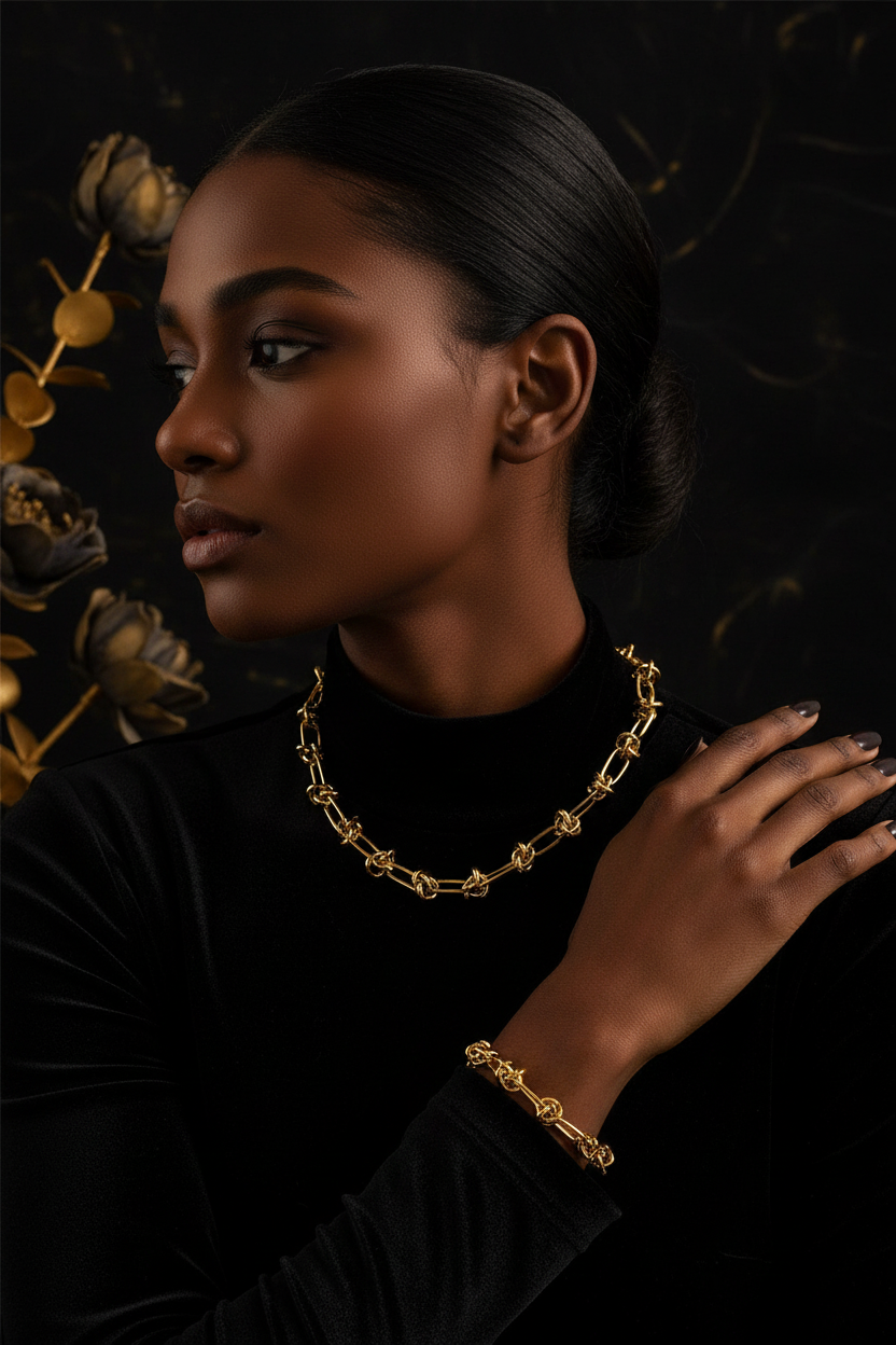Golden Knot Chain Jewelry Set – 18K Gold Plated Stainless Steel