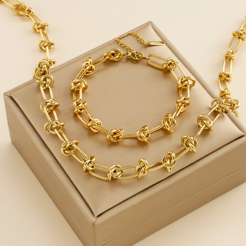 Golden Knot Chain Jewelry Set – 18K Gold Plated Stainless Steel