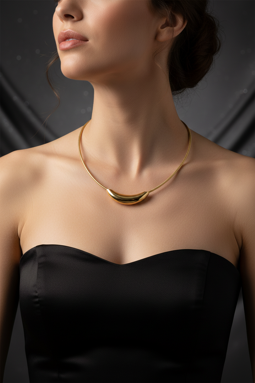Golden Crescent Statement Necklace – 18K Gold Plated Stainless Steel