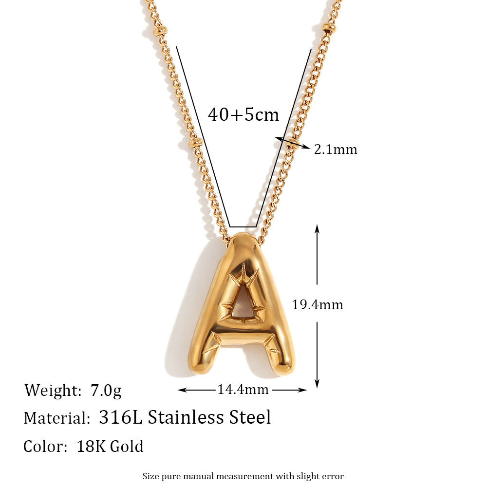 Personalized Initial Letter Necklace – 18K Gold PVD Plated 316L Stainless Steel