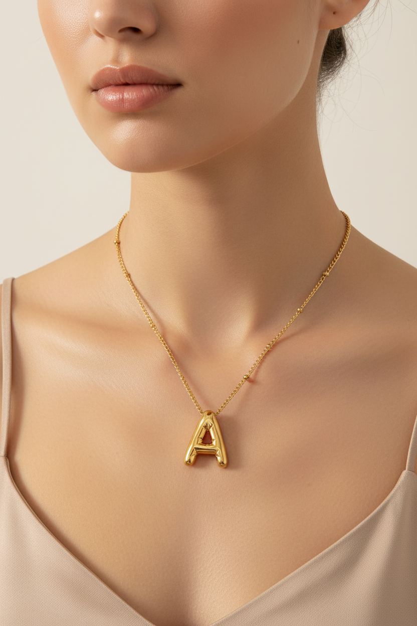 Personalized Initial Letter Necklace – 18K Gold PVD Plated 316L Stainless Steel