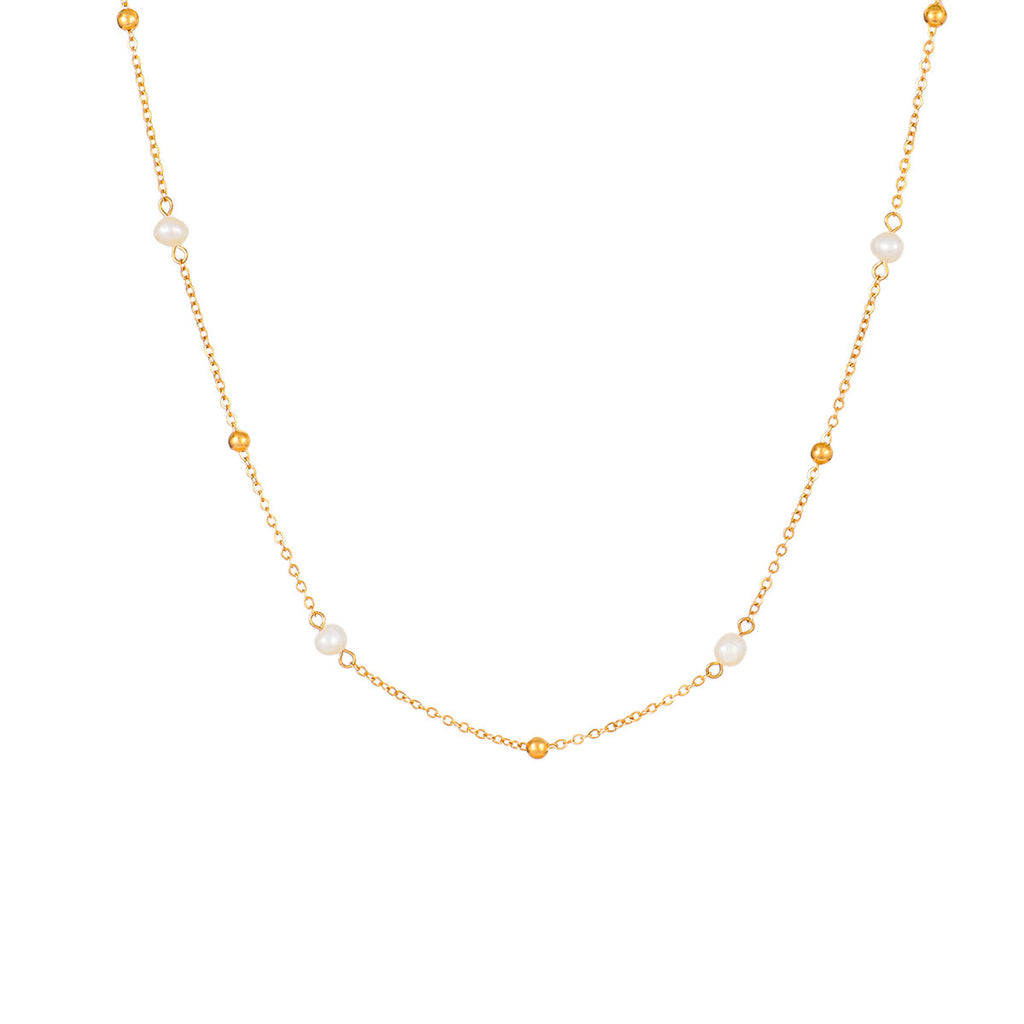 Freshwater Pearl Beaded Necklace – 18K Gold PVD Plated 316L Stainless Steel