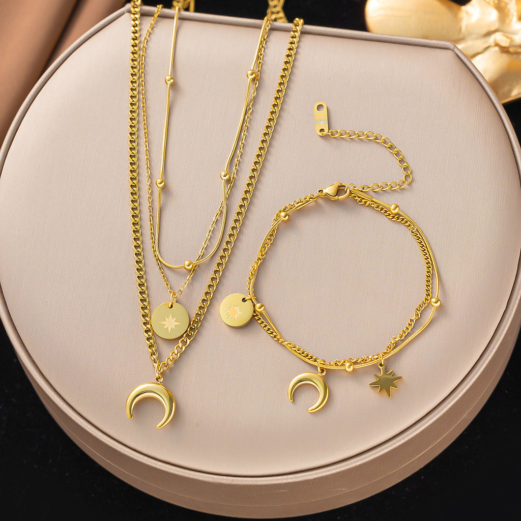 Celestial Luna Layered Jewelry Set – 18K Gold Plated Stainless Steel