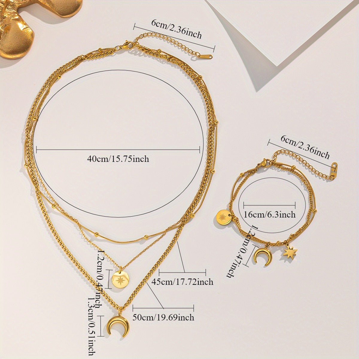 Celestial Luna Layered Jewelry Set – 18K Gold Plated Stainless Steel