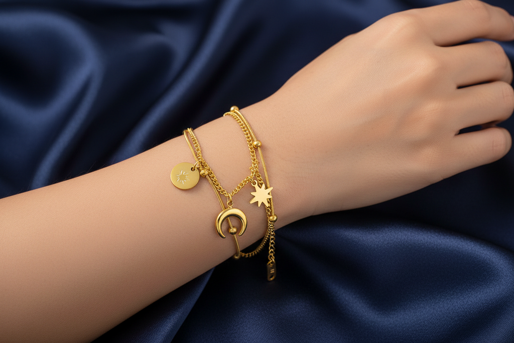 Celestial Luna Layered Jewelry Set – 18K Gold Plated Stainless Steel