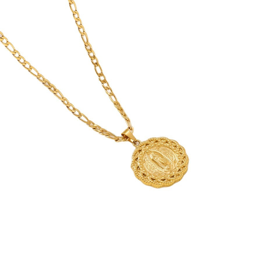 Round Virgin Mary Necklace – 18K Gold Plated Stainless Steel Waterproof Necklace